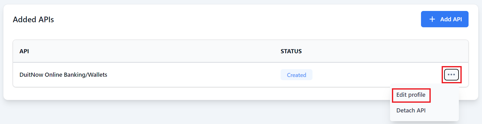 Screenshot of Added APIs - Edit profile