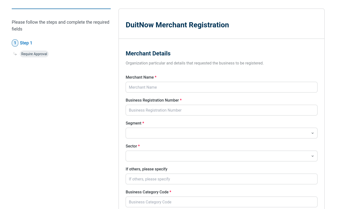 Screenshot of Merchant Registration Form