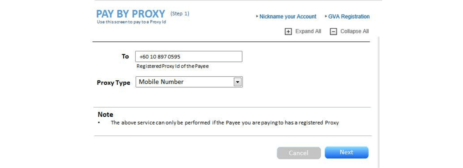 Pay-by-Proxy – Enter Proxy Details